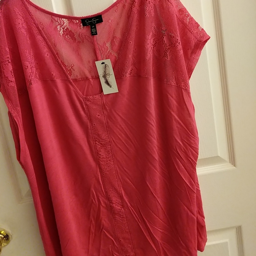 JESSICA SIMPSON PINK LACE  TOP - Picture 2 of 6